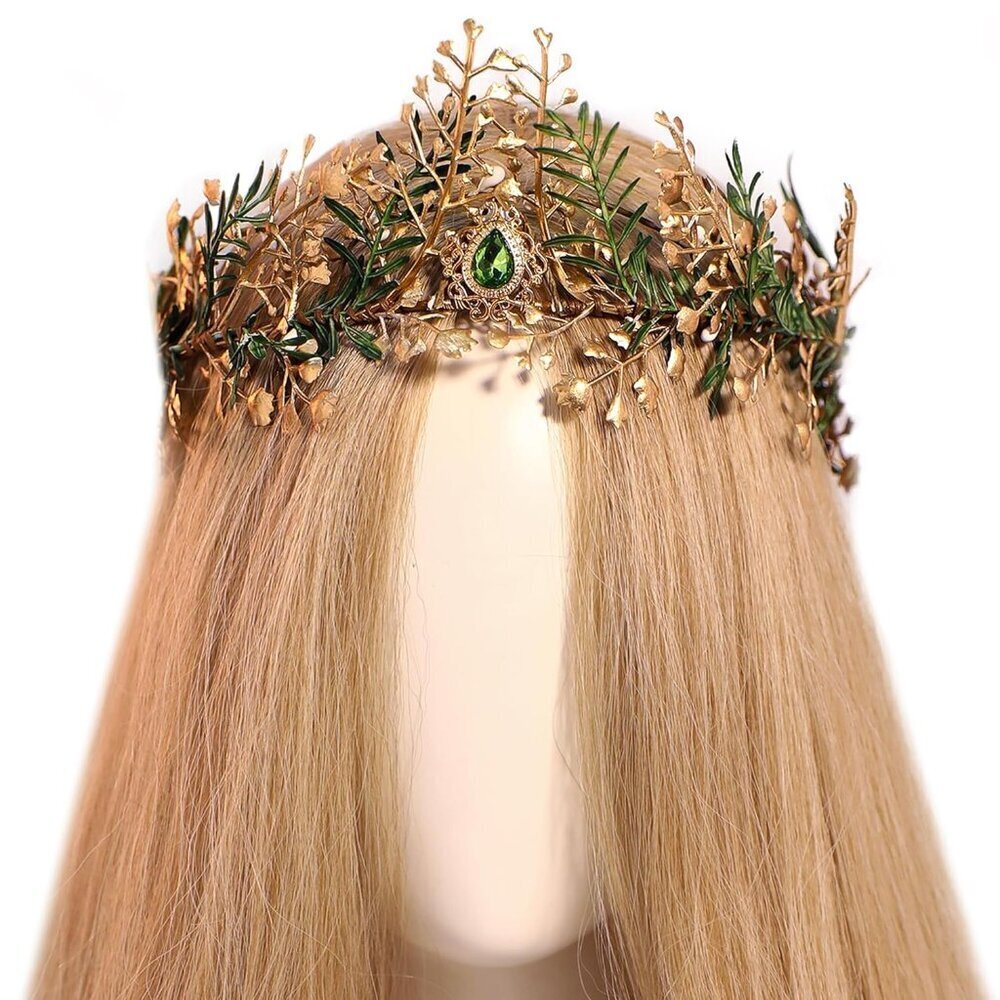 Woodland Fairy Flower Crown Handmade Elf Headband with Rhinestones for Women